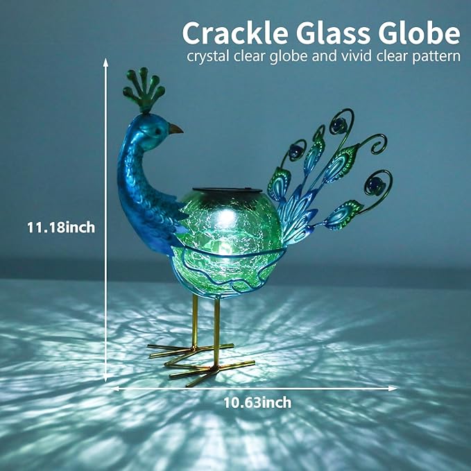Peacock Solar Lanterns, Waterproof LED Garden Lights