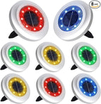 Solar Flat Disk Lights 8-Pack, Waterproof Garden