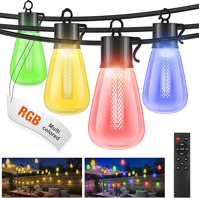litogo 120FT Color Changing Outdoor String Lights with Remote - Dimmable LED RGB Patio Lights for Outside with Shatterproof Waterproof Edison Bulbs for Yard Gazebo Party Wedding Holiday