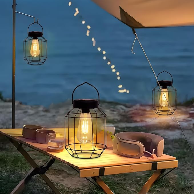 2-Pack Backyard Solar Backyard Lanterns, Metal Waterproof LED
