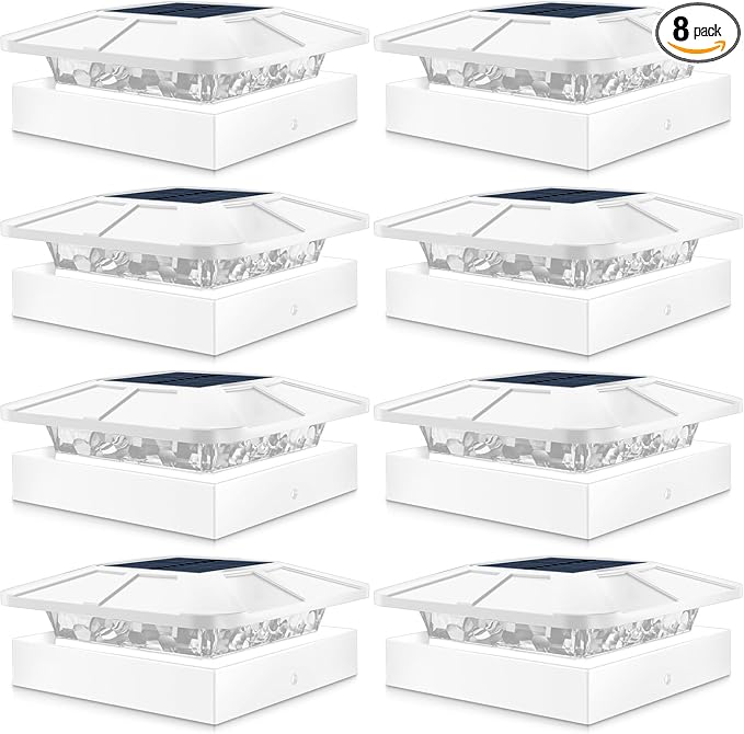 White Solar Fence Post Caps 8-Pack, Fence LED