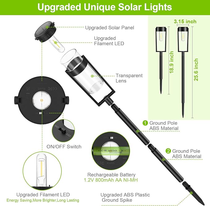 LETMY Solar Pathway Lights Outdoor, New Upgraded 6 Pack Solar Outdoor Lights, IP65 Waterproof Auto On/Off Solar Garden Lights Solar Powered Landscape Path Lights for Yard Lawn Patio Walkway