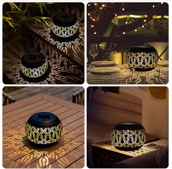 Solar Table Lanterns Outdoor Waterproof - LED Lamp Black Peacock Feather Metal Tabletop Light Solar Powered Decorative Lantern for Indoor Desk Bedroom Patio Garden Pathway Yard (1 Pack)