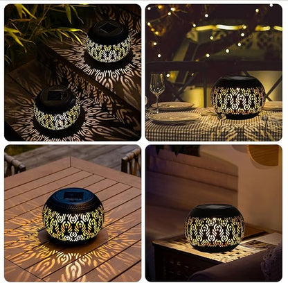 Solar Table Lanterns Outdoor Waterproof - LED Lamp Black Peacock Feather Metal Tabletop Light Solar Powered Decorative Lantern for Indoor Desk Bedroom Patio Garden Pathway Yard (1 Pack)