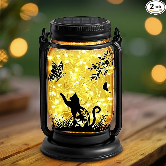 2-Pack Butterfly Solar Lanterns, Waterproof LED Porch Lights