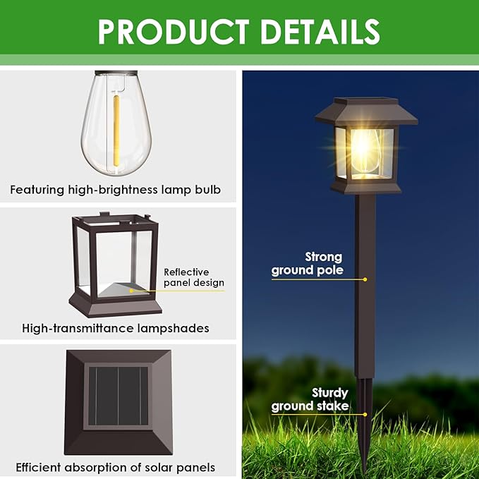 Solar Outdoor Lights, 12 Pack Solar Pathway Lights Waterproof, Landscape Lighting for Path Walkway Lawn Garden Yard Outside Décor, Brown