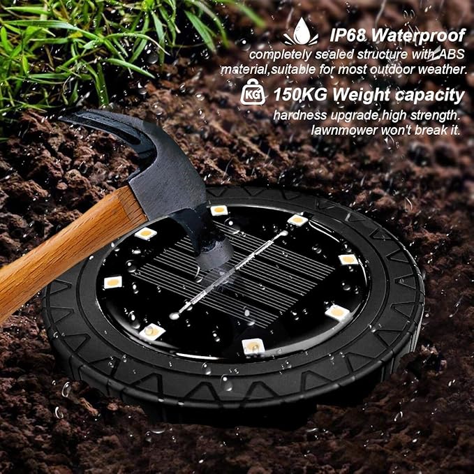 Solar Flat Disk Lights 8-Pack, Waterproof Landscape