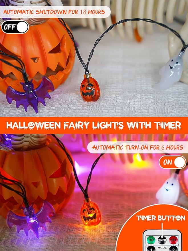 Halloween LED String Lights, Waterproof Timer Lights