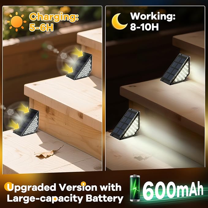 Solar Step Lights for Outside, Solar Stair Lights Outdoor Waterproof, Deck Step Lights for Fence, Patio, Yard, Porch, Front Door, Sidewalk, Garden, Patio Decor (6, Cool White)