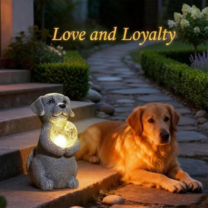 Dog Garden Statues - 8.4 Dog Decor with Gazing Ball LED Lights, Unique Gifts for Mom Grandma Birthdays, Outdoor Decor for Outside Lawn Porch Patio (Gray)