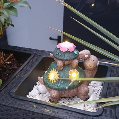 TERESA'S COLLECTIONS Garden Decor, Turtles Garden Decor, Family Tortoises with Solar Light, Waterproof Resin Garden Statue, Turtles Gifts Birthday Gifts for Women Mom, 7"