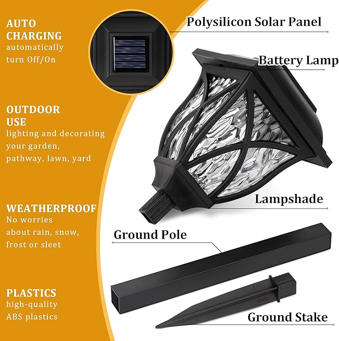 6-Pack Warm White Solar Path Lights, Outdoor Walkway LED