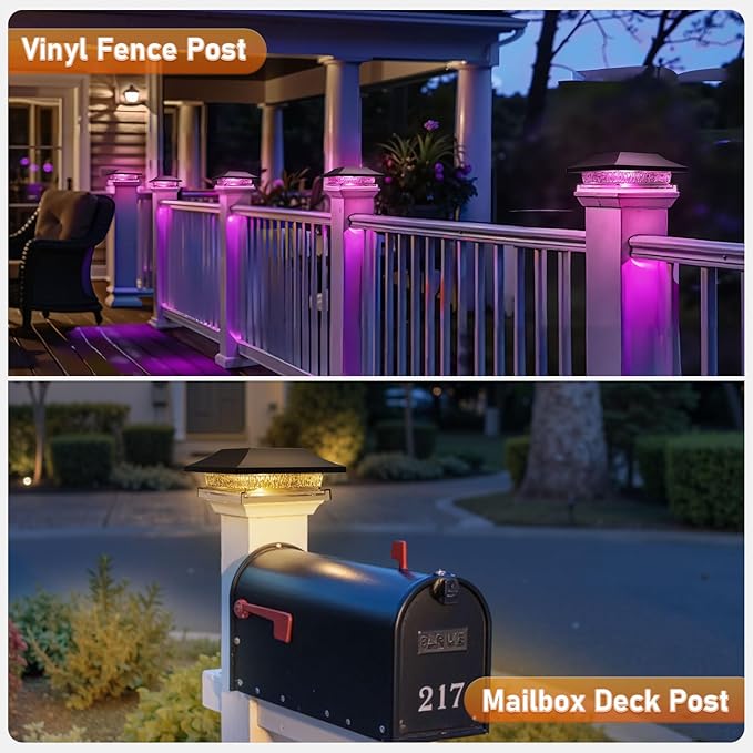 Viewsun 8 Pack Solar Post Cap Lights, Outdoor Fence Solar Powered Cap with 4 Lighting Modes Waterproof Light Decorative for Deck Patio or Garden Decor, Fits 4x4 Wood Vinyl Posts