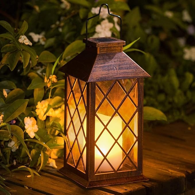 TAKE ME 14" Solar Lanterns Outdoor Garden Lantern Waterproof LED Flickering Flameless Candle Mission Lights for Table,Outdoor,Party