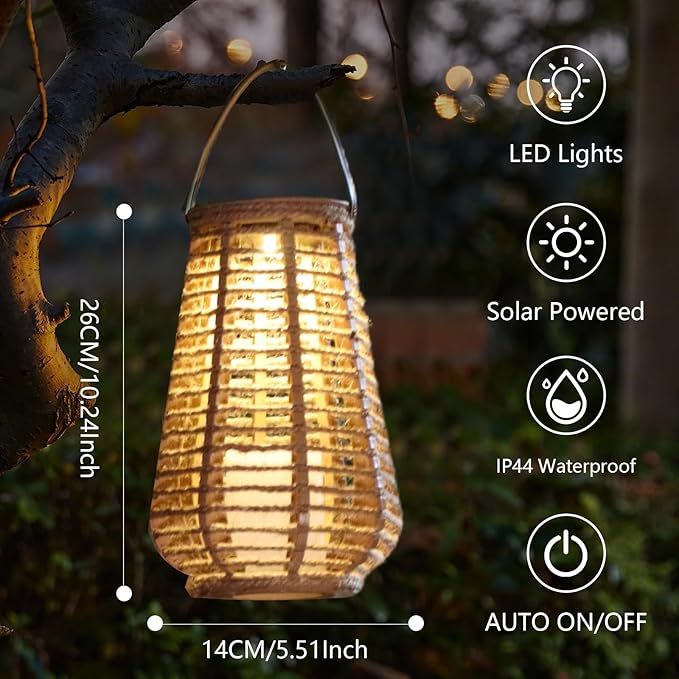 2 Pack Solar Lanterns Outdoor Waterproof, Imitation Candle Lantern in Bohemian Style for Garden, Backyard, Patio Decor, Birthday Gifts for Women Mom Grandma, Hanging Garden Lights for Outside