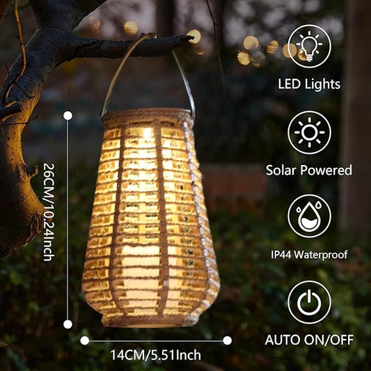 2 Pack Solar Lanterns Outdoor Waterproof, Imitation Candle Lantern in Bohemian Style for Garden, Backyard, Patio Decor, Birthday Gifts for Women Mom Grandma, Hanging Garden Lights for Outside
