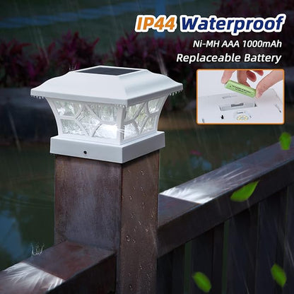 APONUO Solar Post Cap Lights 8 Pack with 1000mAh Battery - for 4x4 5x5 6x6 Fences, Larger Size & Longer Lasting, 2-Mode, IP64 Waterproof, for Deck Patio Yard (White)