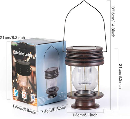 Solar Lanterns Outdoor Waterproof - 8.3" Bright Large Solar Hanging Lights - 2 Pack Solar Powered LED Metal Retro Lights Great Decor for Patio, Gardens, Yards, Path, 30 Lumens (Warm Light)