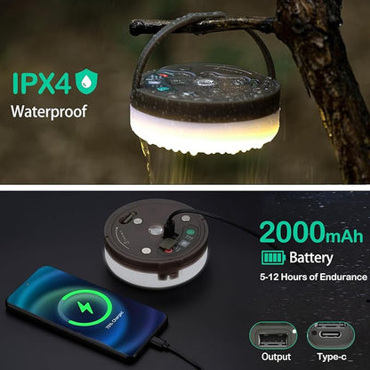 Camping String Lights with Remote Control, 4 in 1 Outdoor Camping Lantern (32.8Ft) with Quick 30s Recovery, Waterproof, Type-C Fast Charging, Portable Camping Lights for Camping/Yard/Hiking