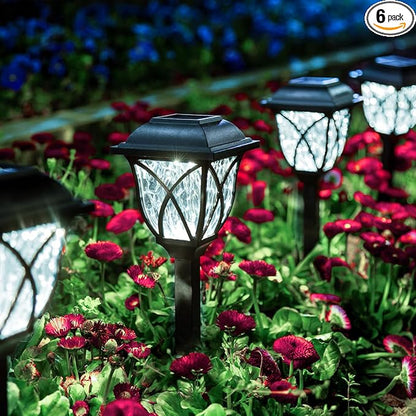 GIGALUMI 6 Pack Solar Lights Outdoor Waterproof, LED Solar Garden Lights, Outdoor Decorations, Garden Decor for Yard, Patio, Landscape, Planter, Walkway (Cold White)