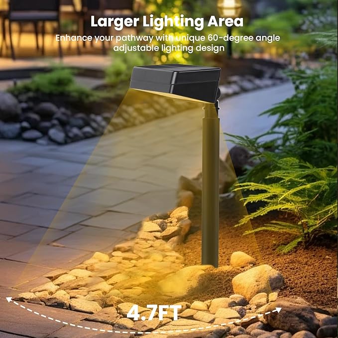 Bright Solar Pathway Lights Outdoor, 12 Pack Solar Powered Garden Lights, Warm White/7 RGB Color Glow, Waterproof, Adjustable Angle, Perfect for Gardens, Yards, Pathways, Driveways