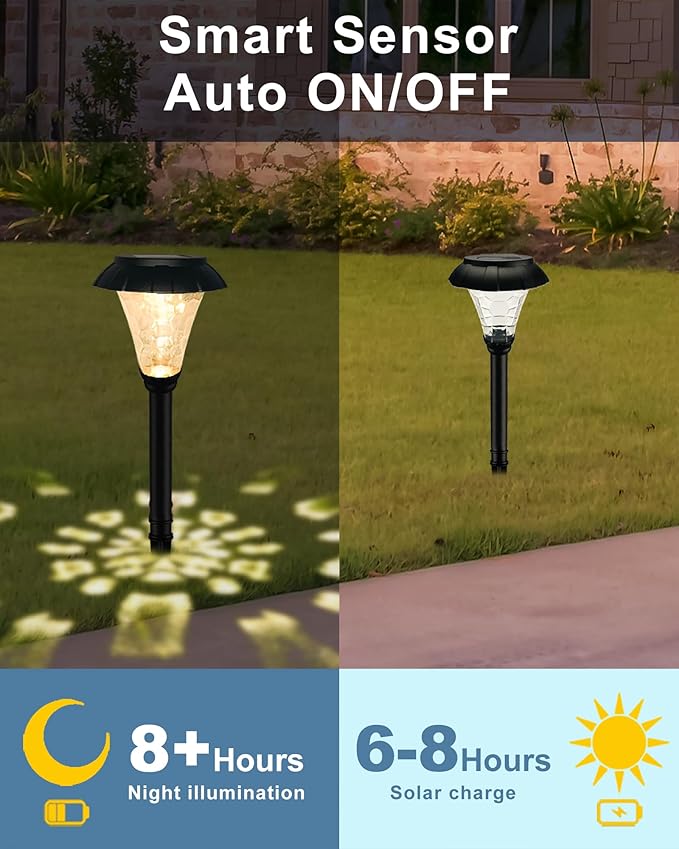 Solar Pathway Lights,6 Pack Solar Lights Outdoor Waterproof,Outdoor Solar Lights for Yard,Lawn,Patios, Garden,Landscape,Walkway,Driveway