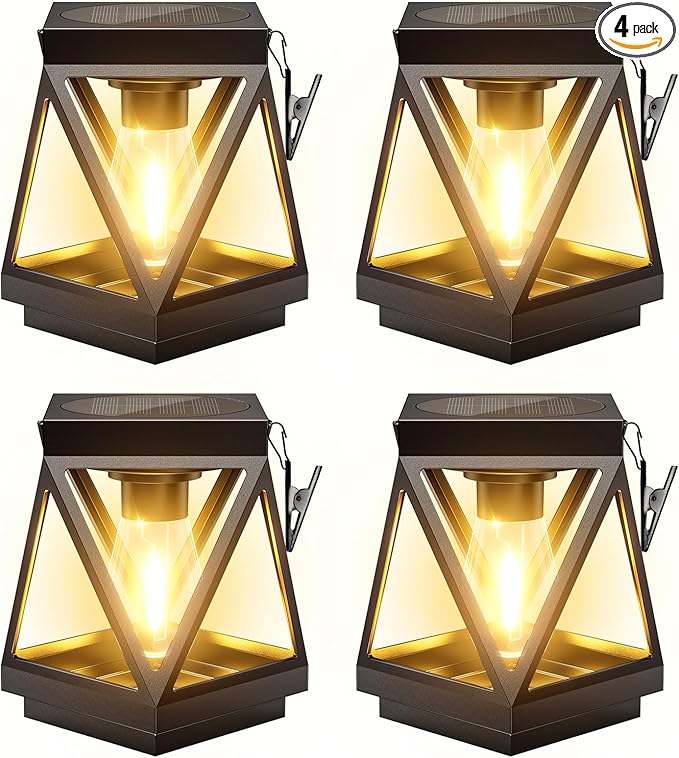 KOOPER 4 Pack Solar Lanterns Outdoor Waterproof, Upgraded Black Metal Hanging Solar Lights Outdoor Lanterns Decorative for Yard Patio Table Pathway Garden Decor