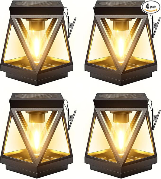 KOOPER 4 Pack Solar Lanterns Outdoor Waterproof, Upgraded Black Metal Hanging Solar Lights Outdoor Lanterns Decorative for Yard Patio Table Pathway Garden Decor