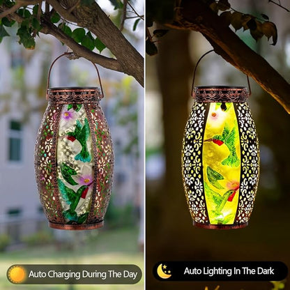 VEWOGARDEN Hummingbird Solar Lanterns Outdoor Waterproof Hanging Solar Lantern Decorative Outdoor LED Lantern Lights for Patio Yard Table Garden Decor