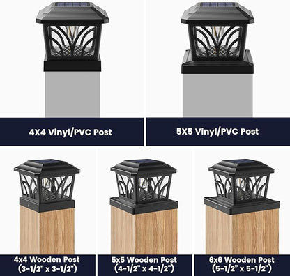 SIEDiNLAR Solar Post Cap Lights Outdoor, Aluminum Glass 2 Modes Fence Post Caps for 4x4 5x5 6x6 Vinyl Wooden Posts Fence Deck Patio Decor, Warm White/Cool White Lighting 2 Pack (Black)