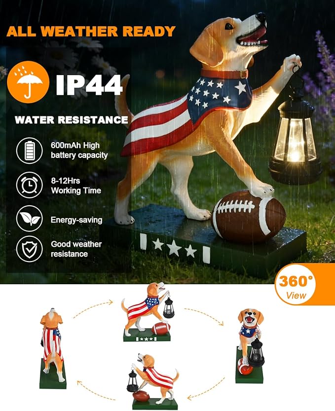 Solar Dog Garden Statue with Lantern - Unique Gifts for Women Mom Grandma, Sculpture Outdoor Decor for Patio, Porch, Yard, Lawn, Balcony