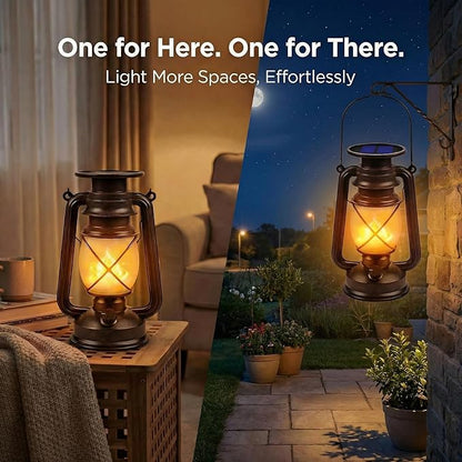Solar Lantern Outdoor Hanging Solar Lights Dancing Flame Led Waterproof Camping Lamps, Landscape Decor for Table Patio Garden Yard Pathway Porch 2 Pack