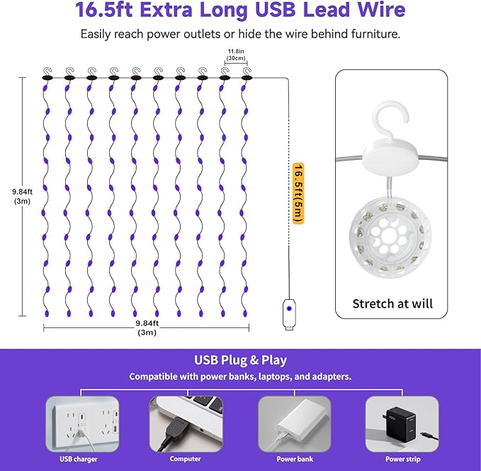 Outdoor String Lights, 8ft Waterproof LED