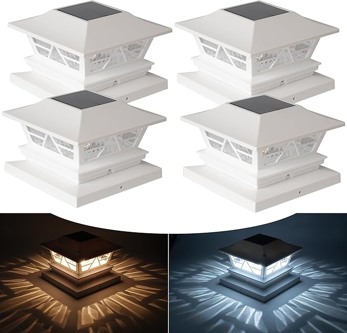 4-Pack Solar Post Cap Lights, 2-Mode Warm White Waterproof