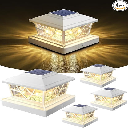 NIORSUN Solar Post Lights Outdoor 4 Pack, 2 Modes LED, Deck Fence Post Solar Lights for 3.5x3.5 4x4 5x5 5.5x5.5 Caps Patio Garden Decoration, White