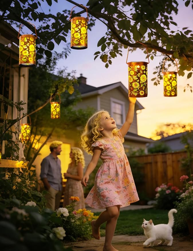 Solar Lanterns Outdoor Waterproof, Birthday Gifts for Women Mom Grandma, Hanging Colorful Sunflower Solar Lanterns, Metal Lanterns Decorative Outdoor for Yard, Patio, Porch, Garden