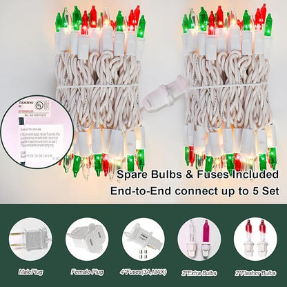 LAMPHOME Super-Bright Extendable Red Green Clear Christmas Lights Decoration 100Lights 19.6ft UL Certified Mini Bulb String Lights for Outdoor Christmas Tree Garden Patio Wedding Decor