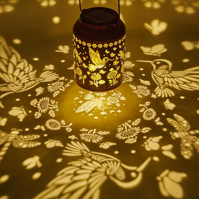 Chrismas Gifts, Hummingbird Solar Lantern Outdoor, Solar Light Outdoor Waterproof LED Decorative Garden for Lawn, Landscape, Patio, Porch Hanging Lantern Hummingbird Gifts for Women, Mom, Grandma
