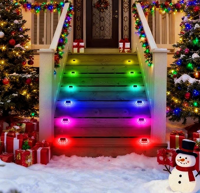 Solar Deck Dock Step Lights- 12 Packs Waterproof 1200mAh Auto ON/Off LED Solor Powered Stair Lights for Outdoor Garden, Patio, Pathway, Walkway, Driveway (Red & Green & Blue)