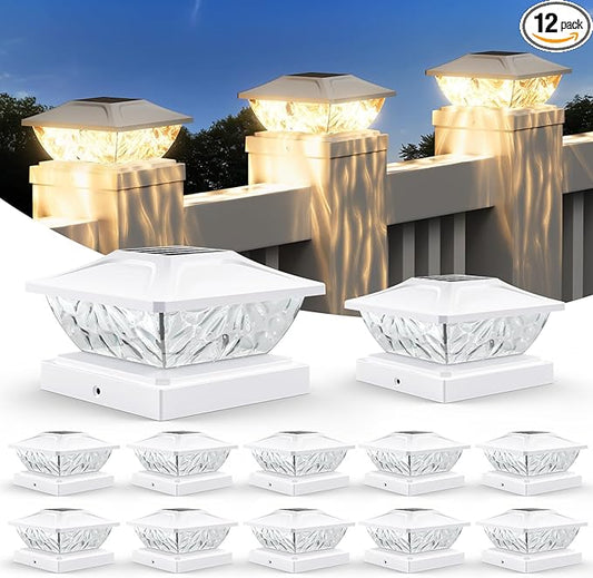 12 Pack Solar Post Cap Lights, 2 Mode Bright Solar Post Lights Outdoor Waterproof, Outdoor Post Lights Solar Powered Deck Lights for 4x4 4.5x4.5 5x5 Posts in Garden Decor