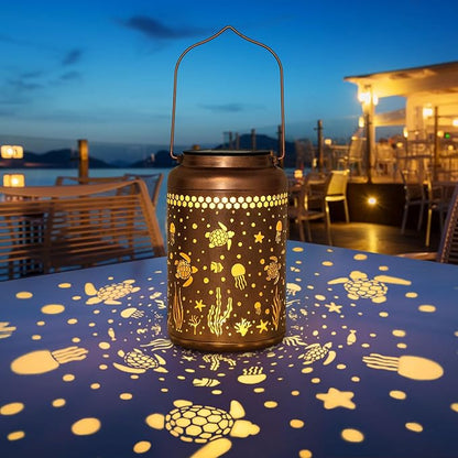 Sea Turtle Solar Lanterns Outdoor Waterproof, Birthday Gifts for Women Mom Grandma, Metal Hanging Solar Lights Decorative LED Lanterns for Yard Patio Porch Decor