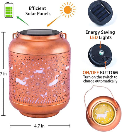 Dachshund Dog Solar Lanterns Outdoor Waterproof Hanging Solar Lights Dog Gifts for Women/Men Metal Decorative LED Lanterns for Garden Decor,Patio,Lawn,Pathway,Yard