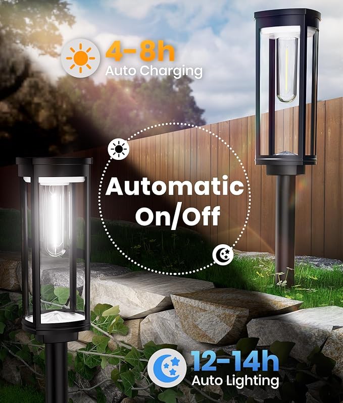 Solar Pathway Lights Outdoor, Bright Solar Lights Outdoor, IP65 Waterproof Landscape Lighting for Yard Patio Walkway Driveway Pathway (Cool White (Cylinder), 12 Pack)