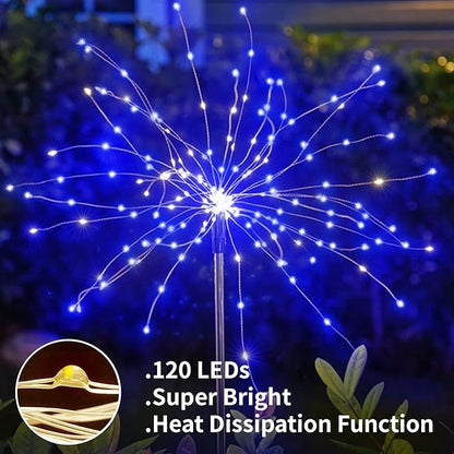 YOTOZU 2 PCS Solar Firework Light, Outdoor Solar Garden Decorative Lights 120 LED Powered 40 Copper Wires String DIY Landscape Light for Walkway Pathway Backyard Christmas Decoration Parties (Blue)