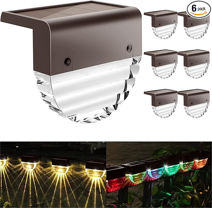 6-Pack Solar Wall Step Lights, Warm White Waterproof
