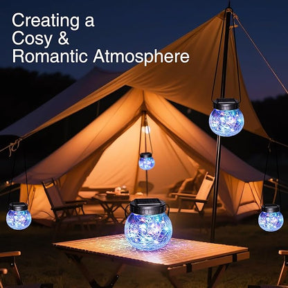 kolpop 6 Pack Solar Lantern Outdoor Lights, Multi-Coloured Solars Lanterns with 30 LED, Crackle Glass Ball Waterproof Hanging Solar Lights for Garden Decor Patio Fence Yard Christmas Tree Decoration