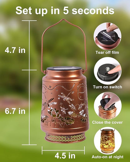 2 Pack Dragonfly Solar Lanterns Outdoor Waterproof, Garden Decor Birthday Gifts for Women Mom Grandma Sister, Metal Hanging Solar Lights Outside Decorative for Backyard Patio Lawn Pathway Landscape