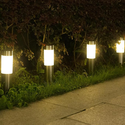 4 Pack Solar Pathway Lights Outdoor, Solar Walkway Lights with Polished Stainless Steel Layer, IP45 Waterproof Outdoor Solar Lights for Garden Yard Landscape Driveway Patio Deco