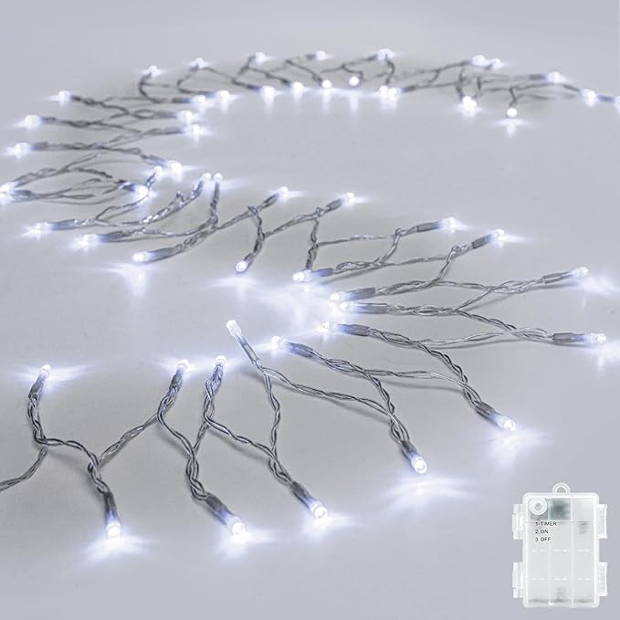 String Lights Outdoor Waterproof 9.8ft 30 LED, Cool White Fairy Lights Battery Operated with Timer Clear Wire for Indoor & Outdoor Decorations Garland Party Garden