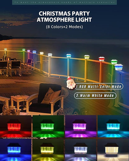 RGB&Warm Solar Post Cap Lights 50 Lumen, Outdoor 4x4 3.5x3.5 4.5x4.5 or 5.5x5.5 Led Fence Deck Patio Garden Post Lights for Christmas Halloween Parties(White, 1 Pack)